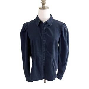 NWT Express Charcoal Gray Denim Button Down Shirt Women's Sz Medium Puff Sleeve